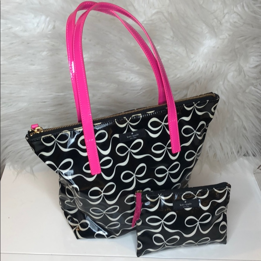 KATIE SPADE purse & makeup bag. Fuchsia & B/W MED